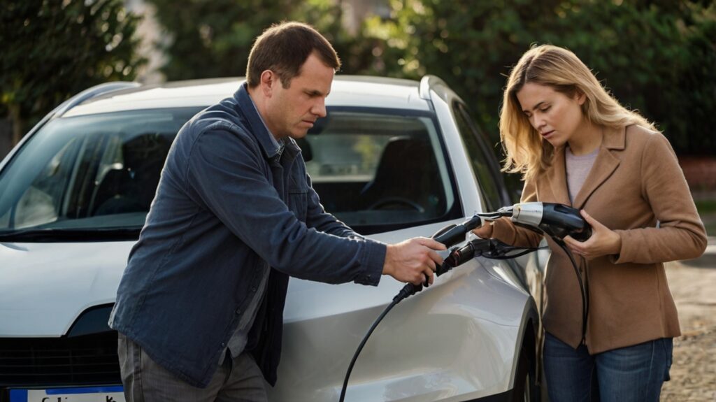 unhappy person working on electric car unhappy person working on electric car